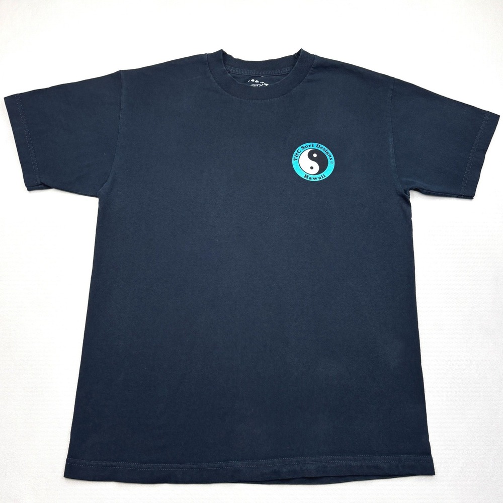 TC Surf Designs Hawaii Mens Medium Navy Blue Yin Yang Palms Graphic T-Shirt Tee